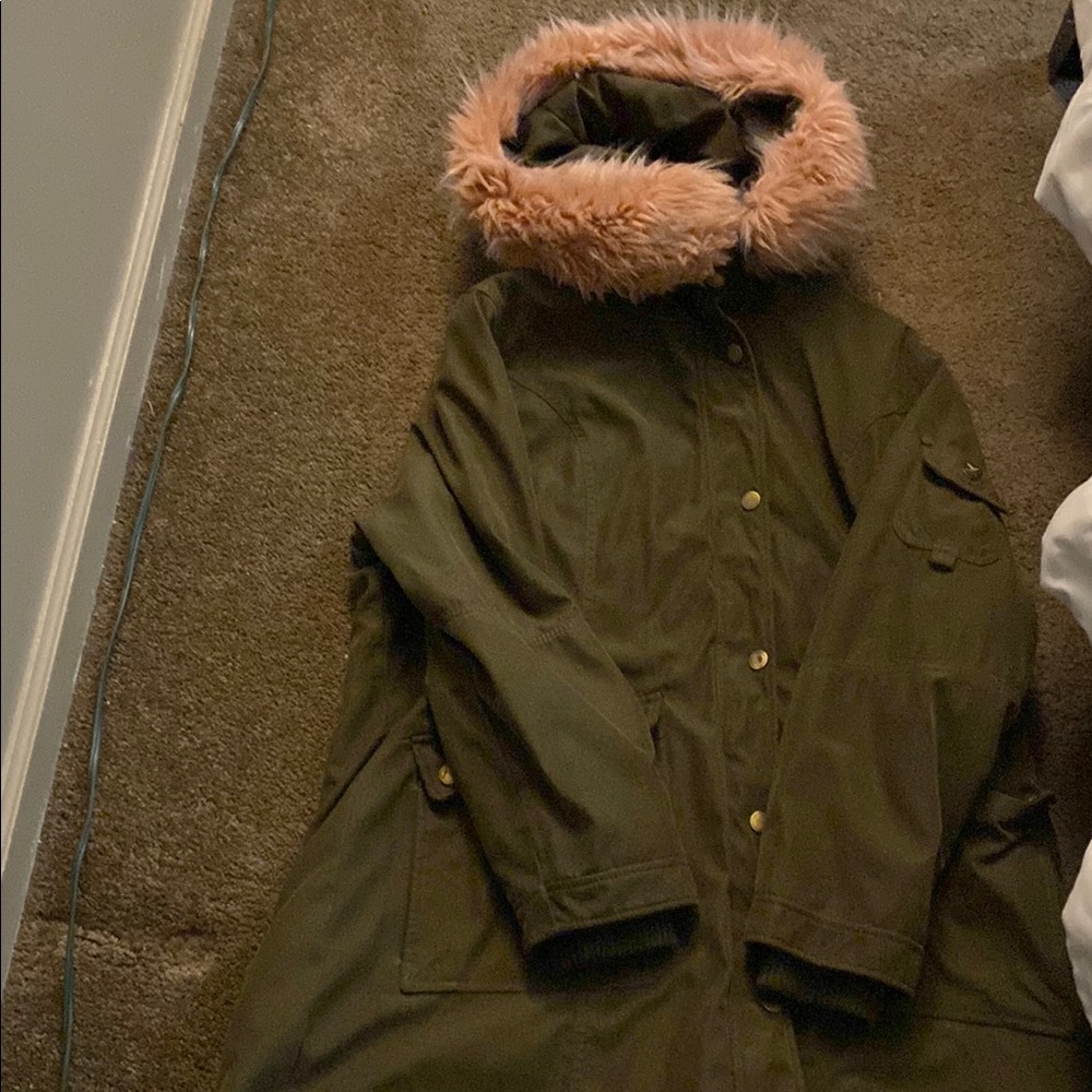 Women's Olive Green Parka with Faux Fur Hood